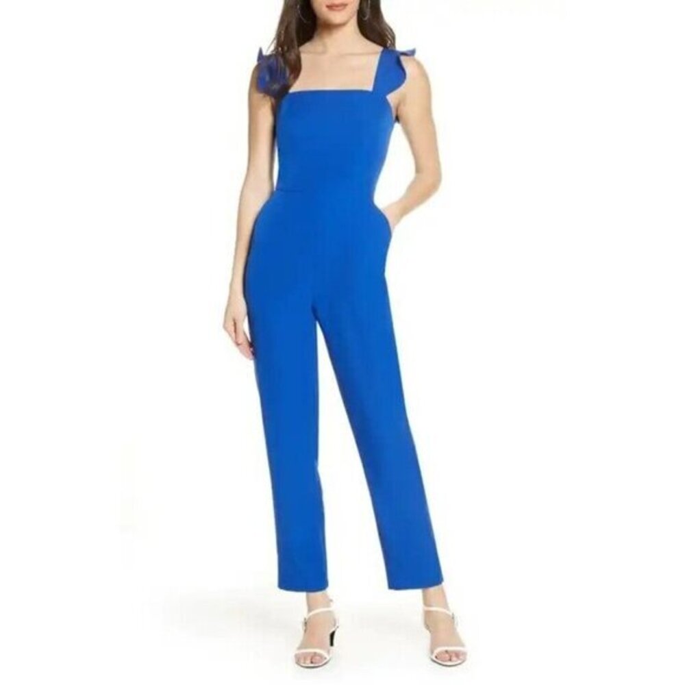 Charles Henry Women Blue Ruffle Strap Jumpsuit SZ M NWT